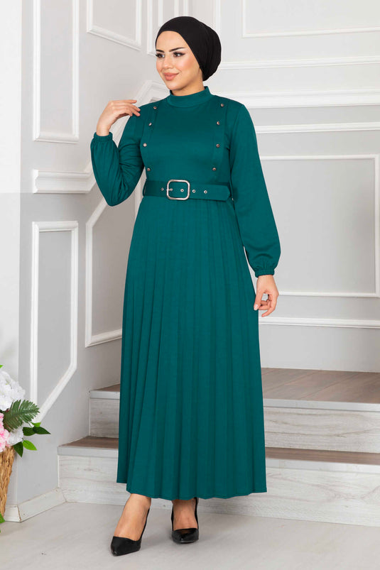 Aynur Pleated Hijab Dress Petrol