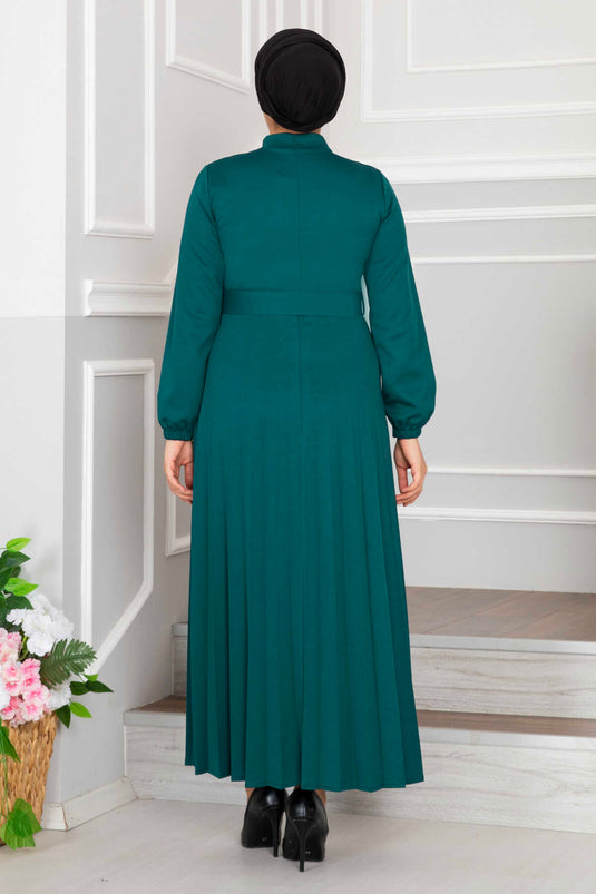 Aynur Pleated Hijab Dress Petrol