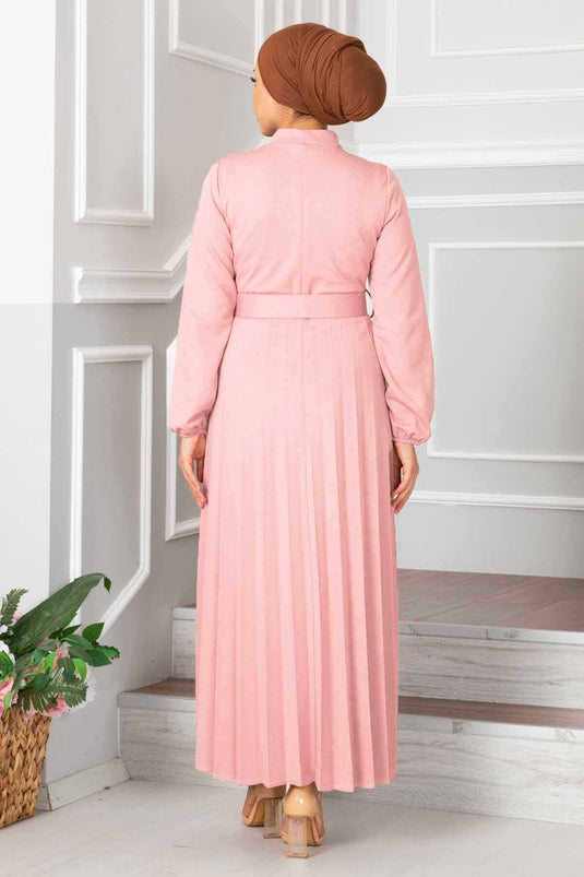 Aynur Pleated Hijab Dress Powder