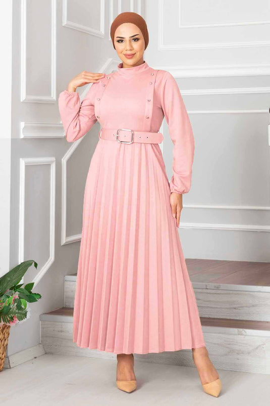 Aynur Pleated Hijab Dress Powder