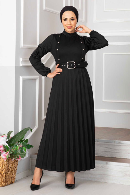 Aynur Pleated Hijab Dress Black