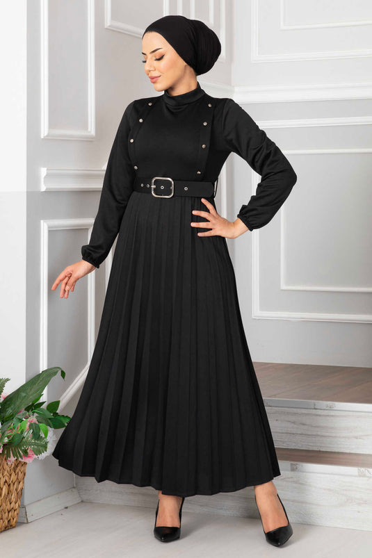 Aynur Pleated Hijab Dress Black