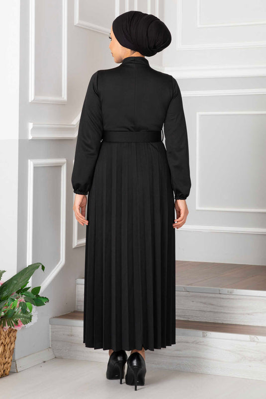 Aynur Pleated Hijab Dress Black