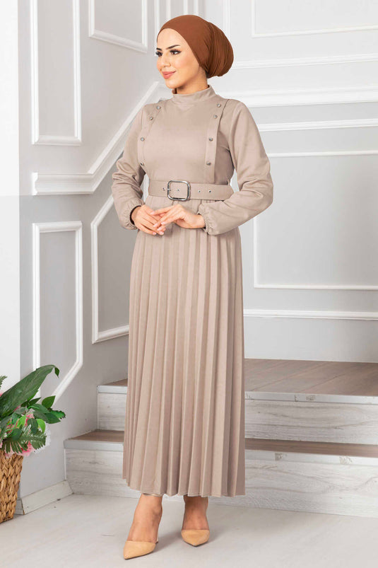 Robe voilée plissée Aynur couleur pierre