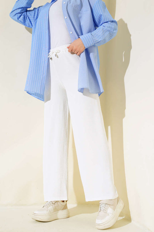 Ayrobin Bel Lastikli Pantolon Ekru