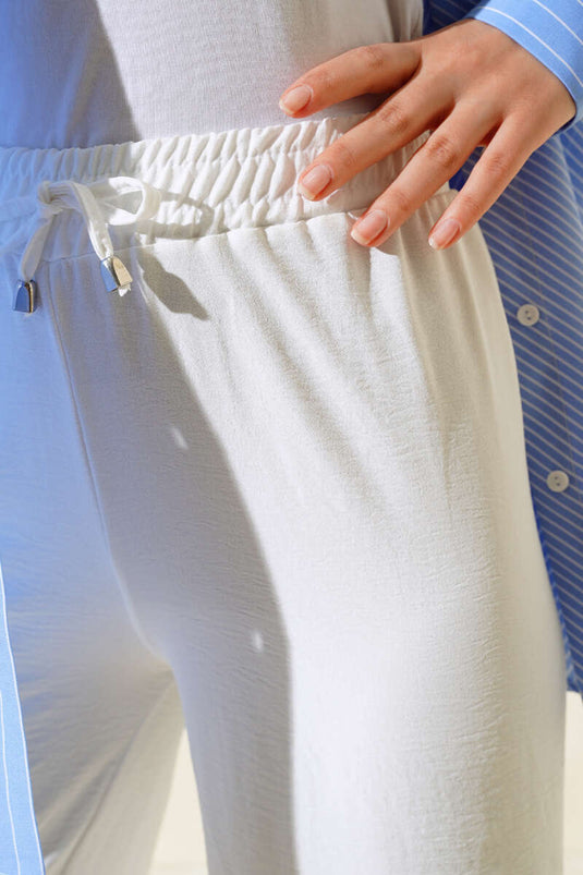 Ayrobin Bel Lastikli Pantolon Ekru