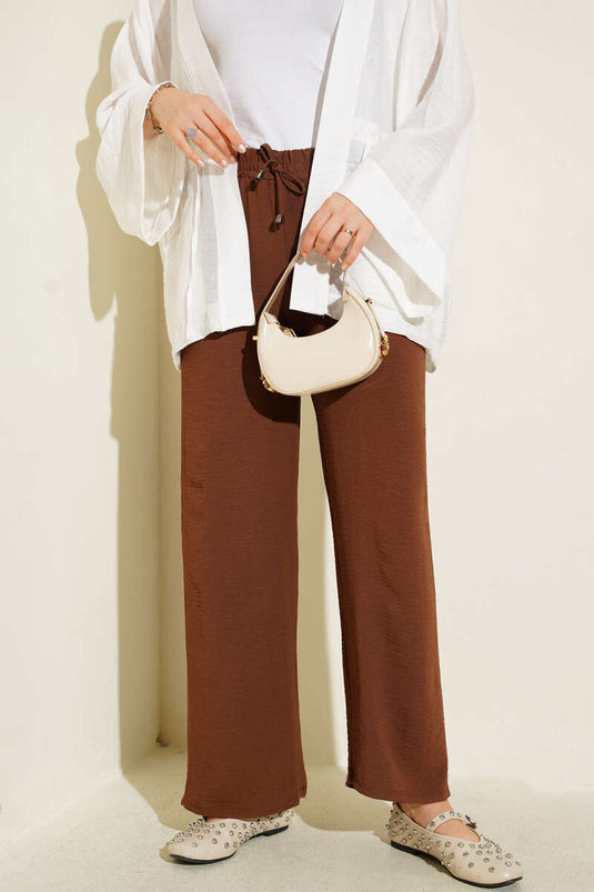 Pantaloni Ayrobin con elastico in vita color castagna