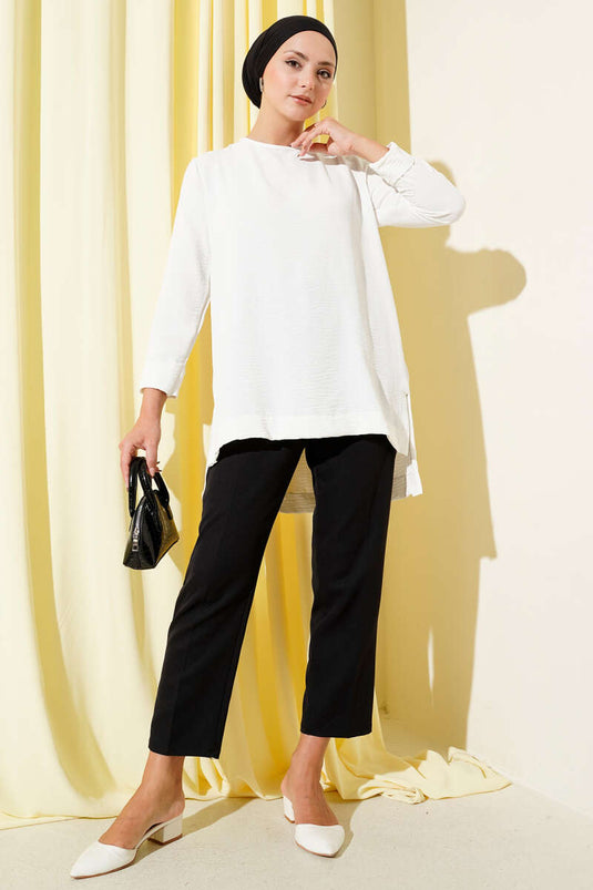 Ayrobin Duble Kol Tunik Beyaz