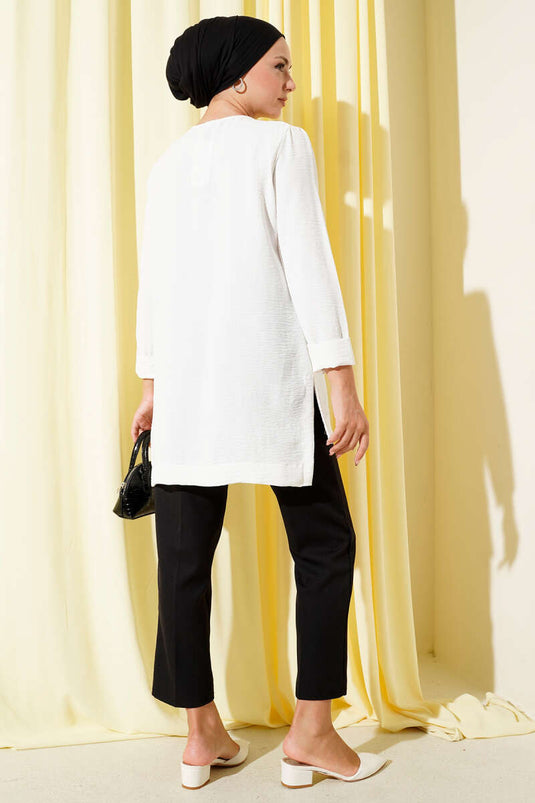 Ayrobin Duble Kol Tunik Beyaz