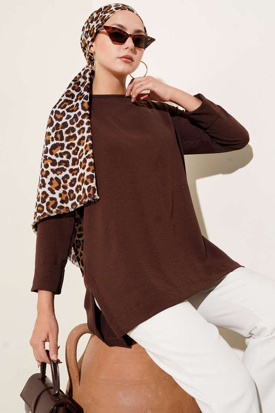 Ayrobin Duble Kol Tunik Kahve