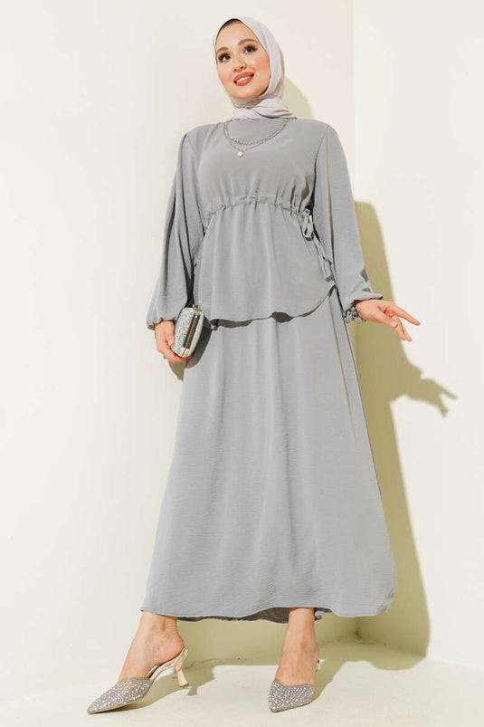 Ayrobin Etekli İkili Takım Melanj Gri