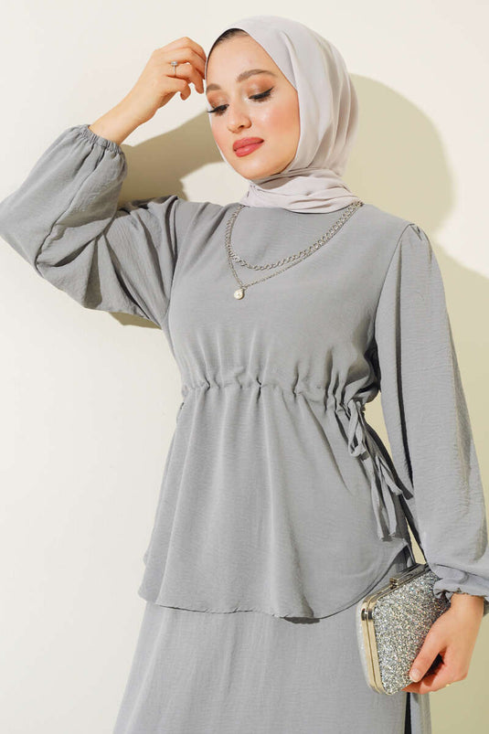 Ayrobin Etekli İkili Takım Melanj Gri