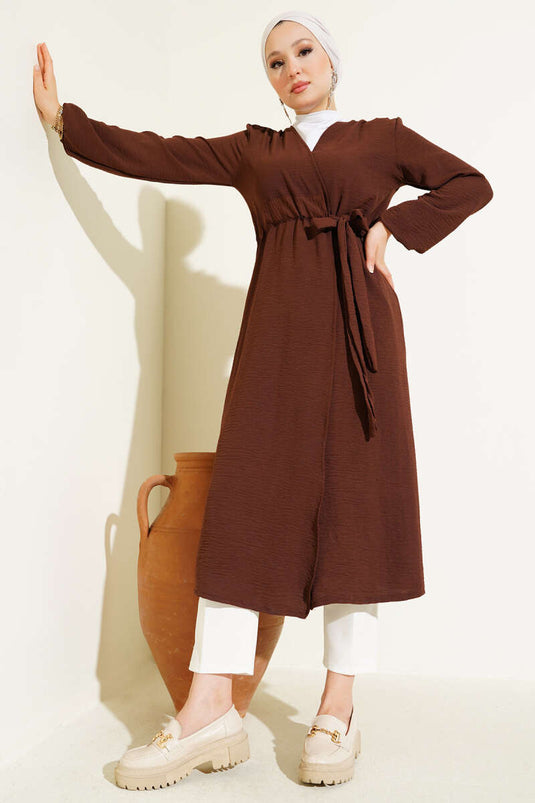 Ayrobin İçten Bağcıklı Hırka Kahve