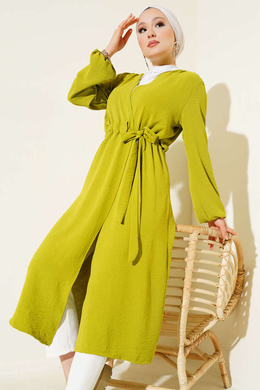 Ayrobin İçten Bağcıklı Hırka Yağ Yeşili