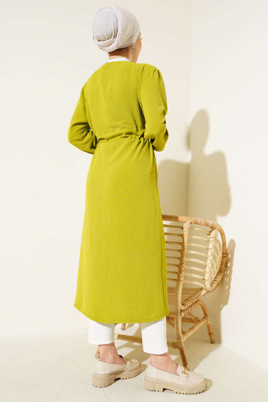 Ayrobin İçten Bağcıklı Hırka Yağ Yeşili