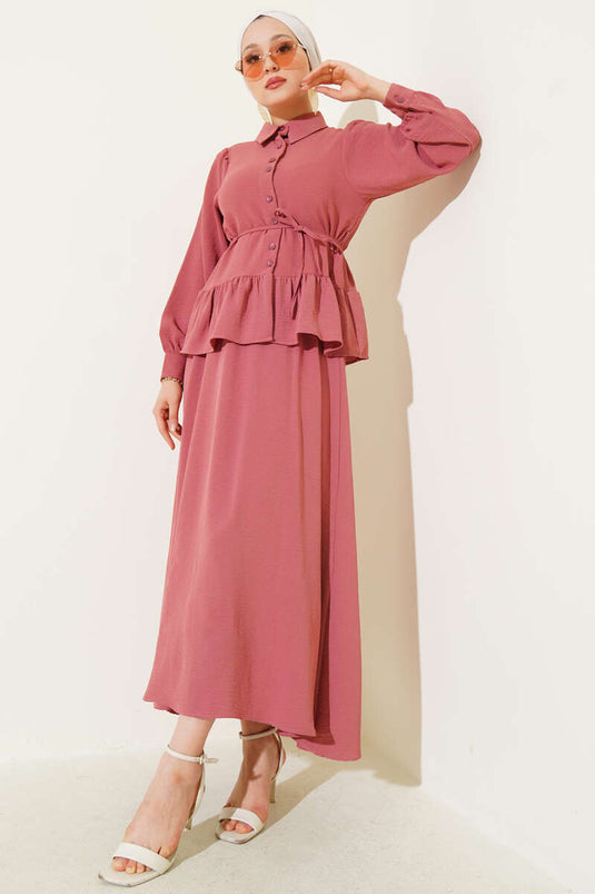 Ayrobin İp Bağcıklı Etekli İkili Takım Gül Kurusu