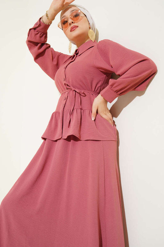 Ayrobin İp Bağcıklı Etekli İkili Takım Gül Kurusu