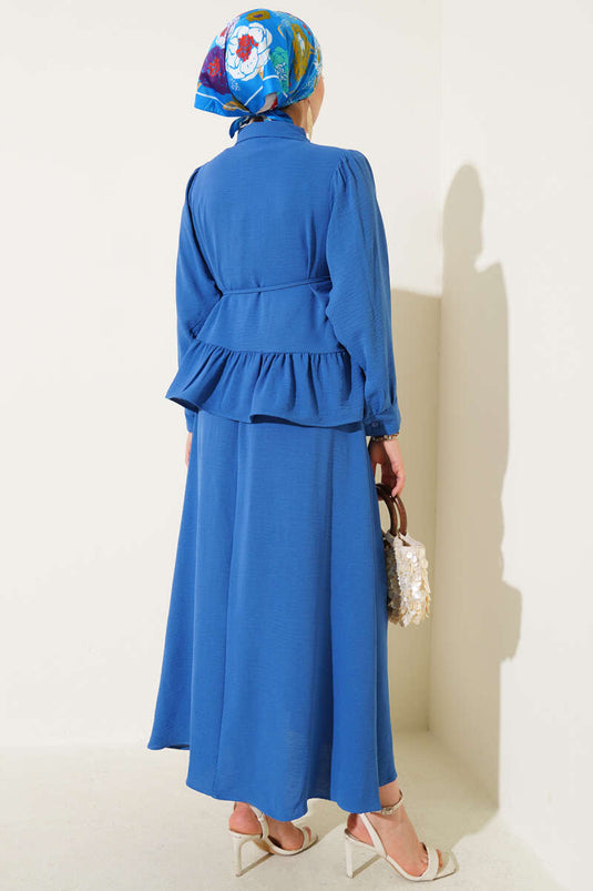 Ayrobin İp Bağcıklı Etekli İkili Takım Indıgo