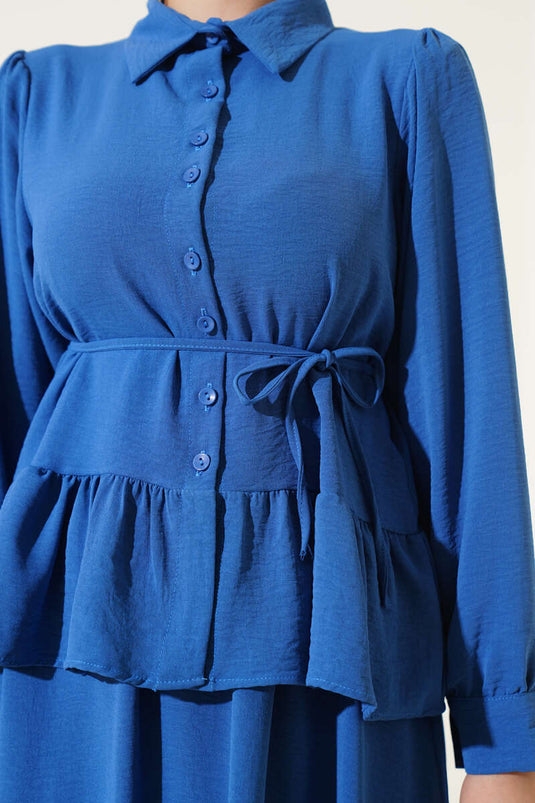 Ayrobin İp Bağcıklı Etekli İkili Takım Indıgo