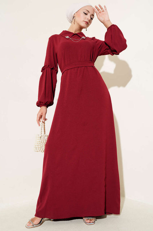Ayrobin Kol Büzgülü Elbise Bordo
