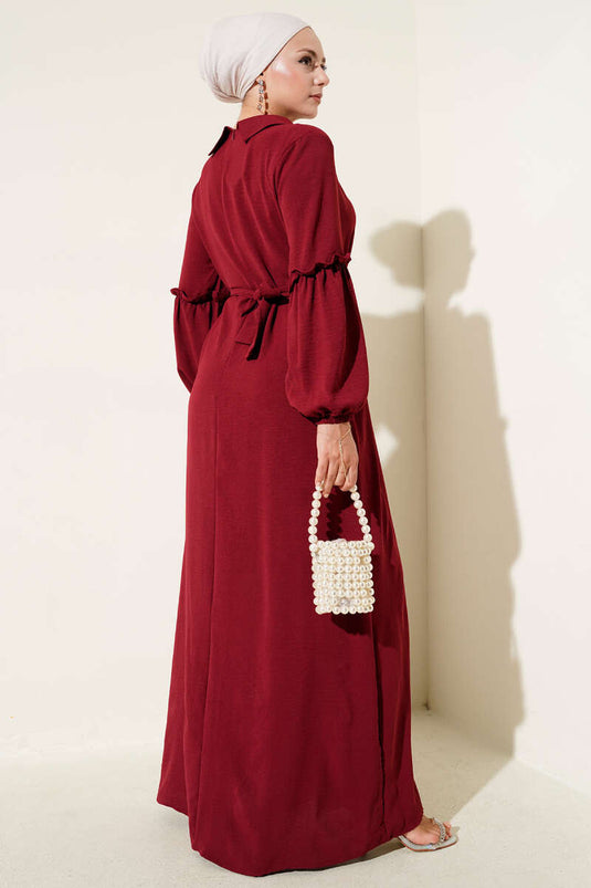 Ayrobin Kol Büzgülü Elbise Bordo