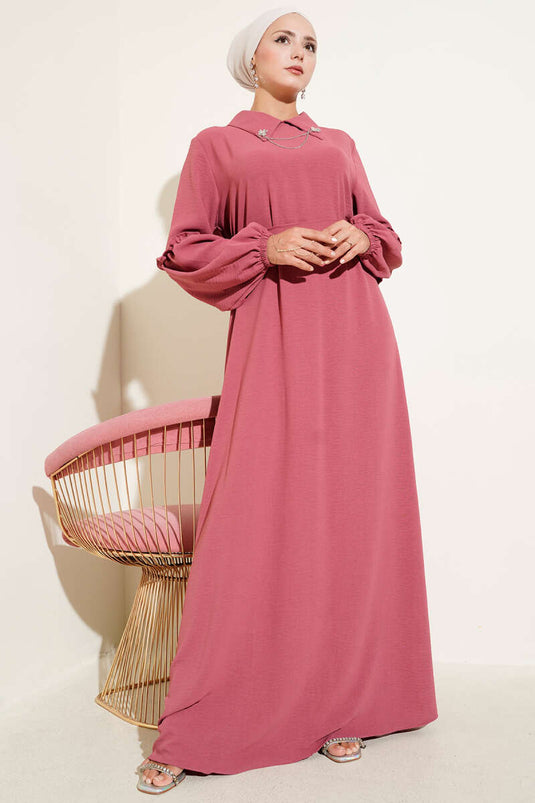 Ayrobin Kol Büzgülü Elbise Gül Kurusu