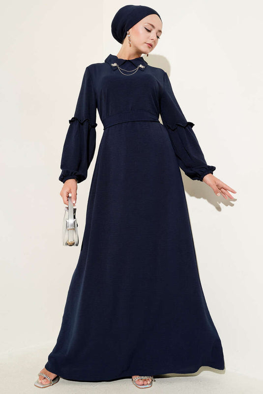 Ayrobin Kol Büzgülü Elbise Lacivert