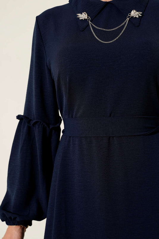 Ayrobin Kol Büzgülü Elbise Lacivert