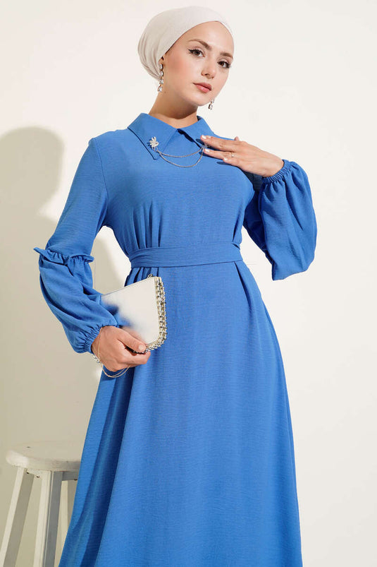 Ayrobin Kol Büzgülü Elbise Saks