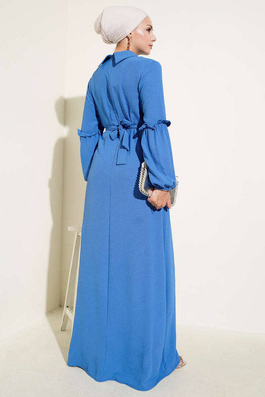 Ayrobin Kol Büzgülü Elbise Saks