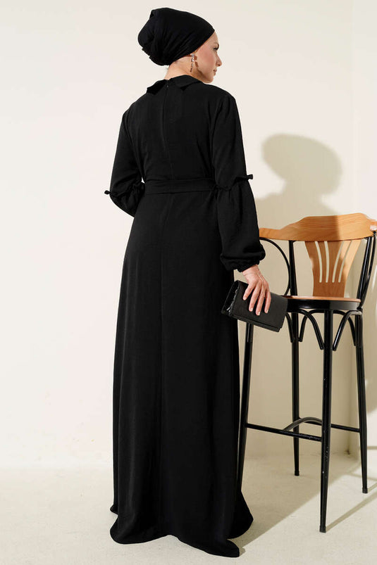 Ayrobin Kol Büzgülü Elbise Siyah