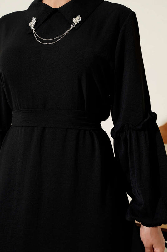 Ayrobin Kol Büzgülü Elbise Siyah