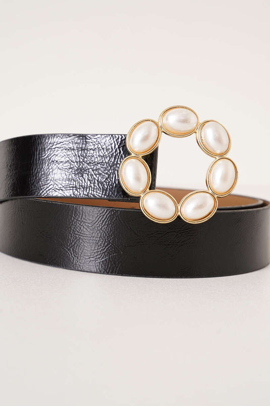 Almond Pearl Buckle Belt Black