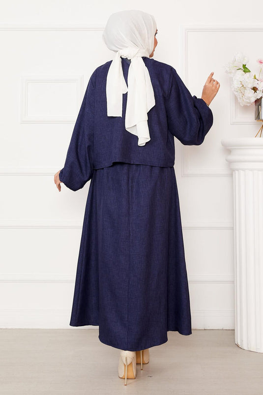 Bağcık Detaylı Etekli Tesettür Takım Lacivert