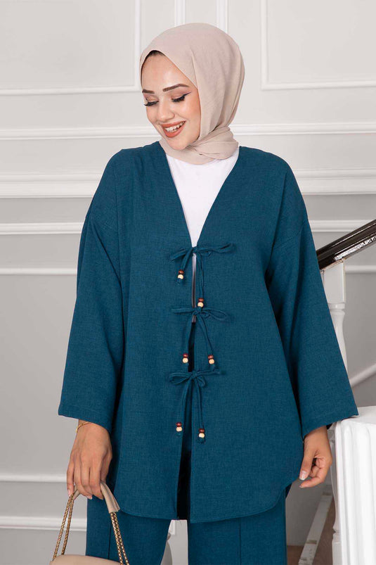 Lace Detailed Hijab Two Piece Set Petrol