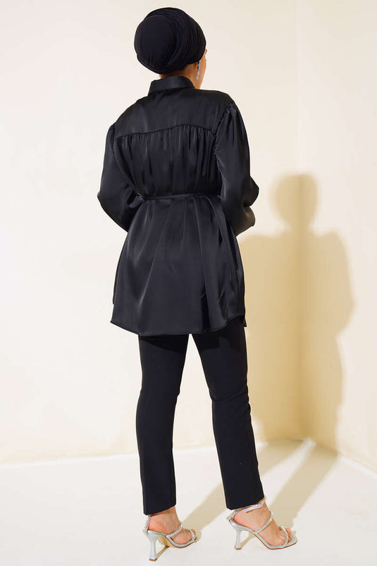 Tunique En Satin À Lacets Noir