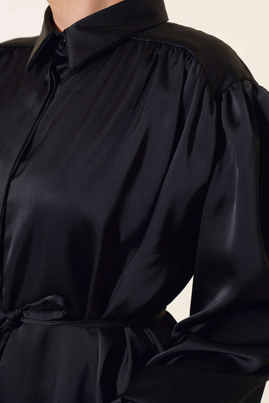 Tunique En Satin À Lacets Noir