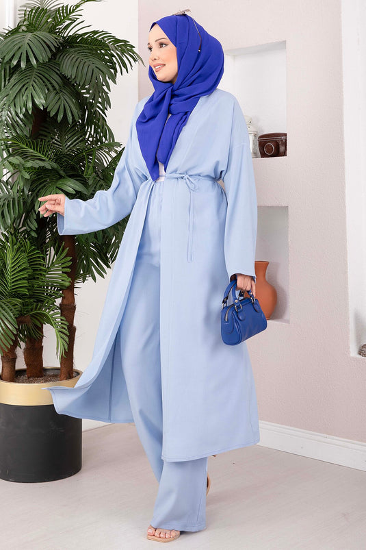 Bağcıklı Uzun Kimono Pantolon Takım Bebe Mavisi