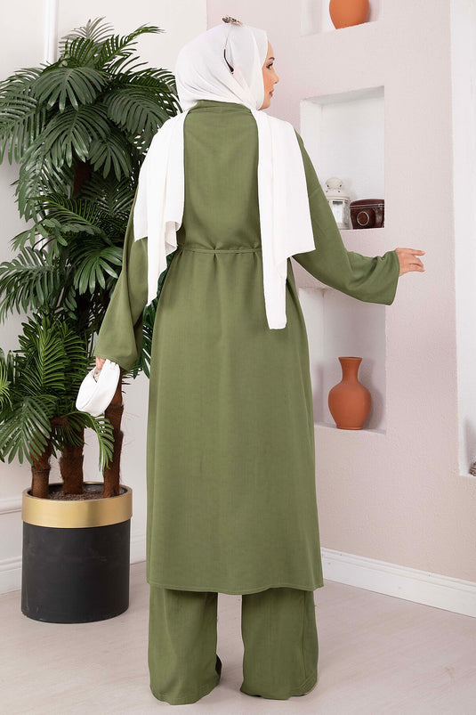 Bağcıklı Uzun Kimono Pantolon Takım Haki