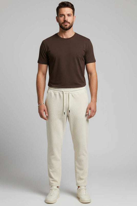 Baggy Lace-up Velvet Men's Trousers in Stone