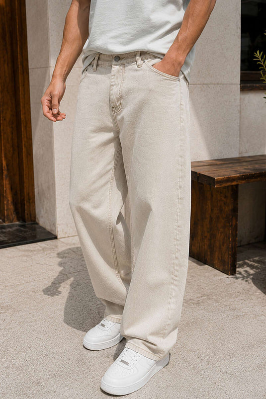 Baggy Bol Paça Erkek Pantolon Taş