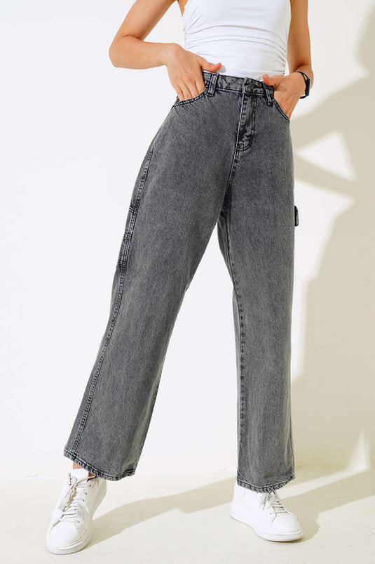Baggy Wide Leg Jeans Gray Snow