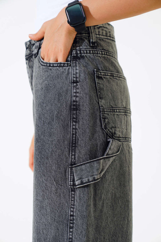 Vaqueros holgados de pierna ancha color gris nieve