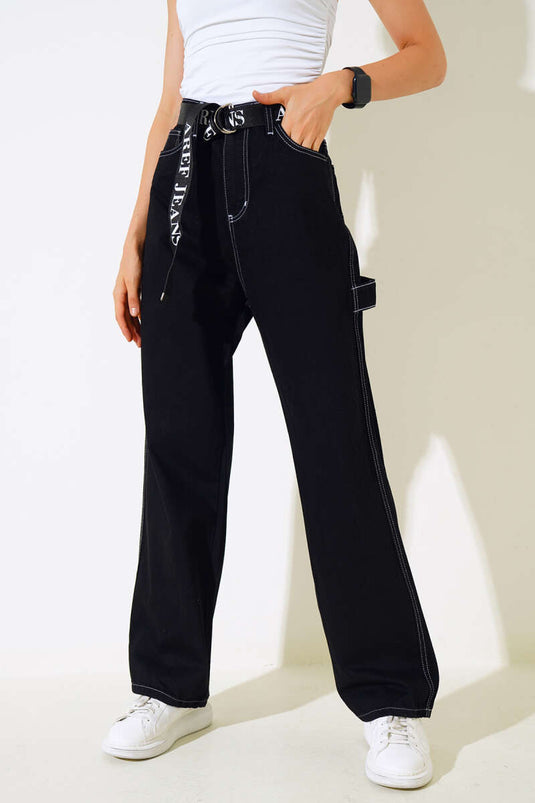 Baggy Wide Leg Jeans Black and White