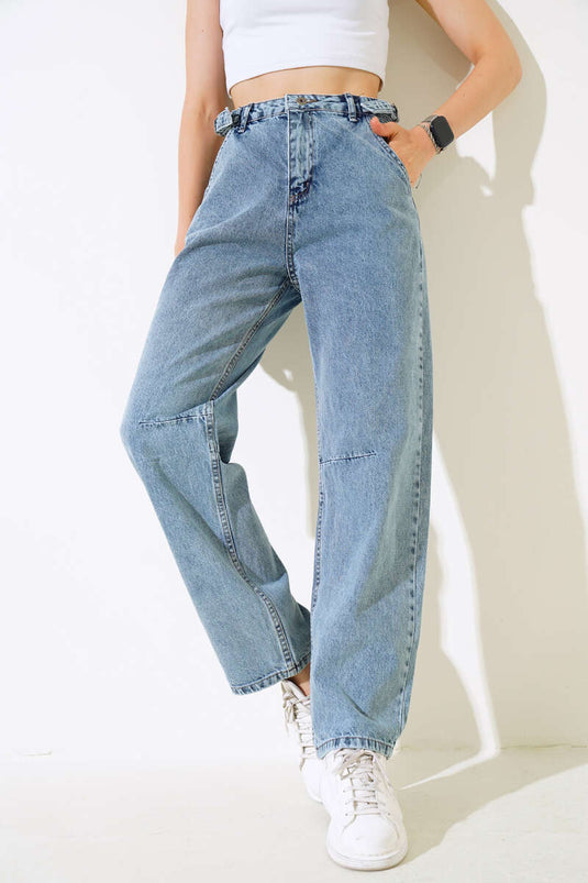 Jean ample à boucle latérale, couleur neige claire