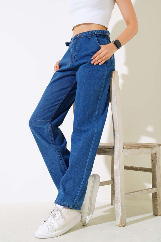 Jean ample à boucle latérale bleu foncé