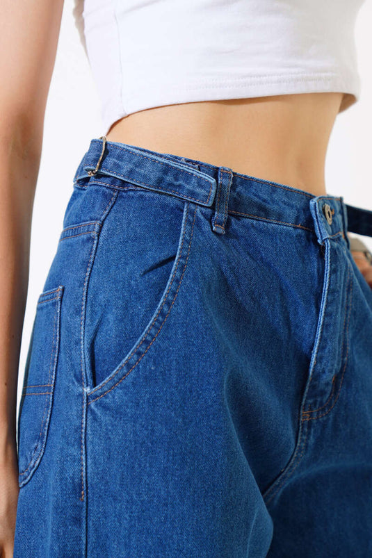 Jean ample à boucle latérale bleu foncé