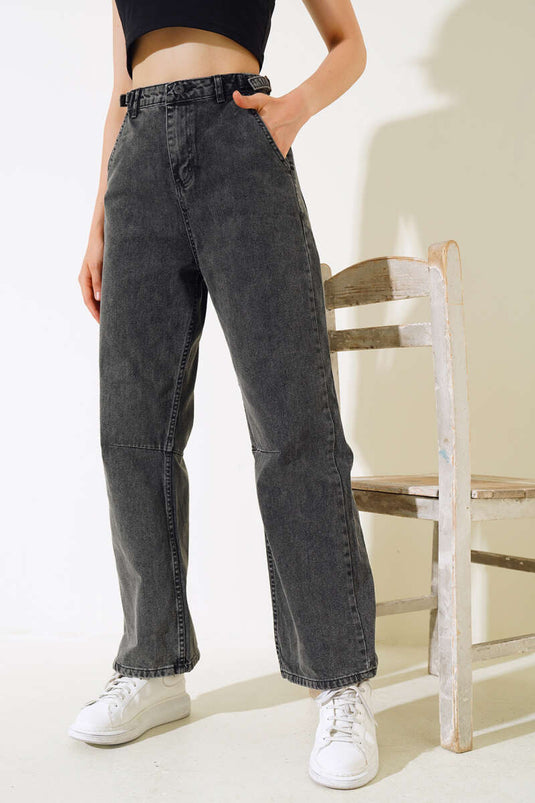 Baggy-Jeans mit seitlicher Schnalle, Schwarz Medium Snow