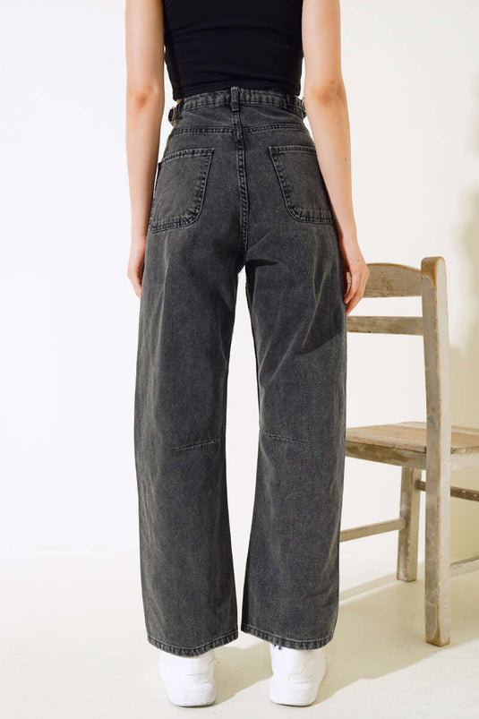 Baggy-Jeans mit seitlicher Schnalle, Schwarz Medium Snow