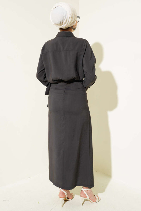 Ensemble jupe et nœud papillon en Tencel anthracite